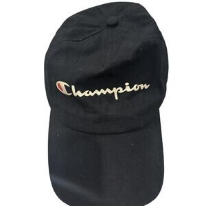 Champion Logo Cap Hat Embroidered Black Adjustable Unisex Adults